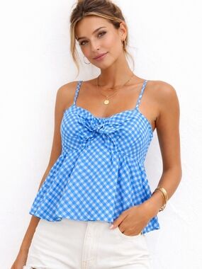 Lilly Pulitzer Blue Gingham Babydoll Tank Top Bow Size 16